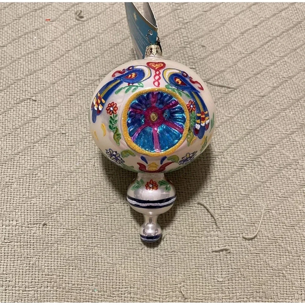 2 Christopher Radko Fantasia 20th Anniversary Glass Ornament Teardrop Peppermint